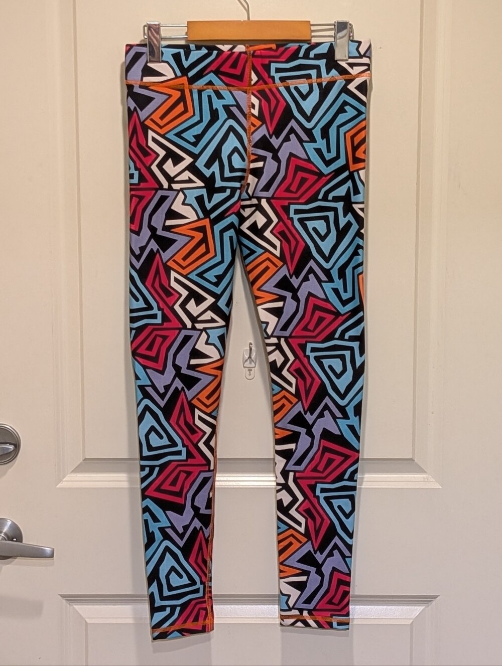 EUC Pattik S/M Graphic Pattern Leggings with Orange Contrast Stitching
